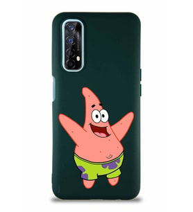 Realme 7 Soft Premier Kapak Patrick Yıldız Tasarımlı Silikon Kılıf - Yeşil (Şeffaf)