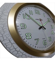 Büyük 35 cm Fosforlu Çatlatma Beyaz Çerçeve Sessiz Mineral Kırılmaz Akrilik Ön Camlı Duvar Saati