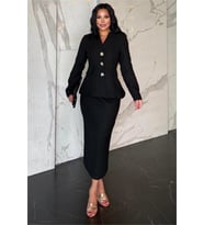 kadın ekru tüvit kumaş peplum ceket kalem etek ikili takım NBSTR1012