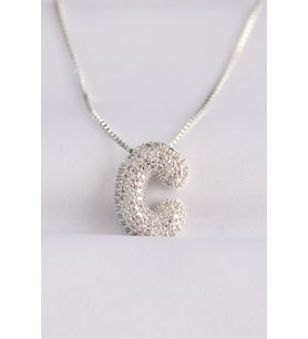 316L Çelik Zincirli Zirkon Taşlı C Harfli Silver Renk Bubble Kolye 5886 - HEP-3814-7638