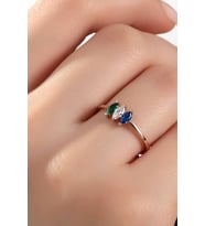 Üç Renk Oval Model 14 K Rose Altın Kaplama Ayarlanabilir Kadın Yüzük (Yeşil)