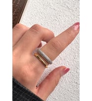 V.I.P Çift Renk Seri Everyday Luxe Tasarım İkili Görünüm Zirkon Taşlı Ayarlanabilir Çelik Yüzük