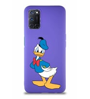 Oppo A72 Soft Premier Kapak Donald Duck-D Tasarımlı Silikon Kılıf - Mor (Şeffaf)