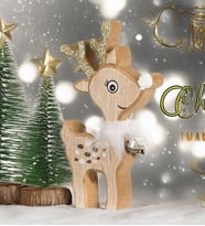 Yılbaşı Süsü Dekoratif Çıngıraklı Ahşap Geyik Biblo Figür - 15 cm (Kırmızı)