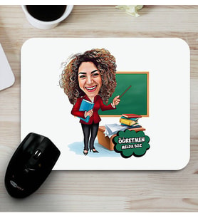 Kişiye Özel Kadın Öğretmen Karikatürlü Mouse Pad