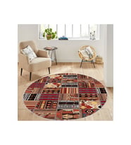Eliana Home Baskılı, Yıkanabilir Kaymaz Taban Yuvarlak Halı LNA7107 120x120 cm (Kahverengi)