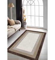 Kahverengi Çerçeveli Kaymaz Tabanlı Dekoratif Halı RV102 - 100 x 160 cm