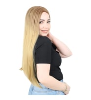 Fiber Sen Uzun Düz Peruk / Kumral / Sarı Ombreli