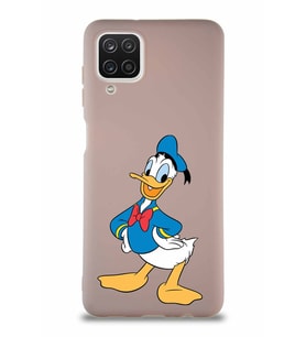Samsung Galaxy A12 Soft Premier Kapak Donald Duck-C Tasarımlı Silikon Kılıf - Pudra (Şeffaf)