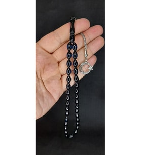 SEVGİLİYE ÖZEL HEDİYE UÇAK CAMI TESBİH MAVİ-SİYAH SÜRMELİ BEYZİ KESİM H-1425.