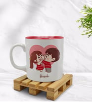 BK Gift Kişiye Özel Sevimli Çiftler Tasarımlı İçi Kırmızı Renkli Kupa Bardak Model 9