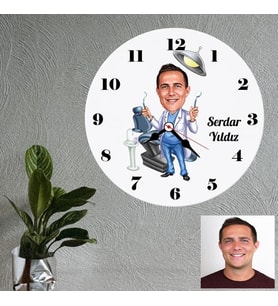 Dişçi Karikatürlü Kişiye Özel Ahşap Duvar Saati
