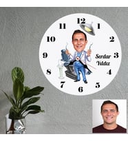 Dişçi Karikatürlü Kişiye Özel Ahşap Duvar Saati