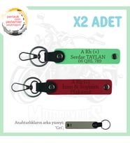 Motor Tutkunlarına, İsim Plaka ve A Rh (+) Kan Grubu Yazılı, x2 Anahtarlık Set, Kırmızı-F Yeşil-Gr