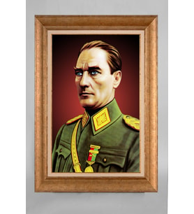 Altın Varaklı Paspartulu Çerçeveli Atatürk Tablo sd246