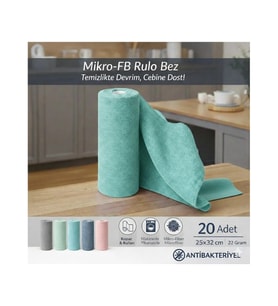 FB Cup (20'li Rulo) Mikro-Fb Çok Amaçlı %100 Mikrofiber Temizlik Bezi 25X32 Kopart Kullan Turkuaz (Su Yeşili)