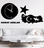 Atatürk Vatam Kişiye Özel Dekor Saat Set (Siyah-Siyah)