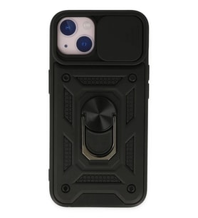 Newface Apple iPhone 14 Kılıf Pars Lens Yüzüklü Silikon - Siyah