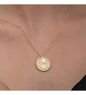 Gold Fil Motifli Şans 925 Ayar Gümüş Kadın Kolye