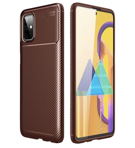 Galaxy M51 Kılıf Auto Focus Karbon Kapak - Kahverengi