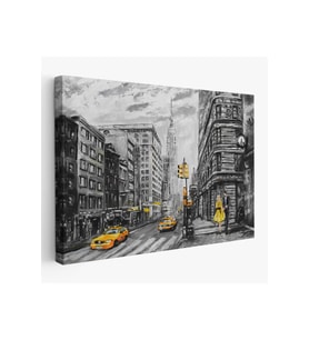 New York Sokakları Ve Sarı Taksi Yağlıboya Görünüm Tablo-3500