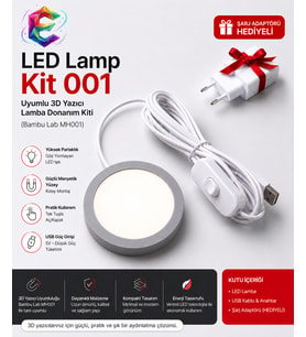 LED Lamp - Kit 001 Uyumlu 3D Yazıcı Lamba Donanım Kiti BEYAZ (Bambu Lab MH001 TAM UYUMLU) + Şarj Adaptörü Hediyeli