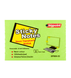 Bigpoint Yapışkanlı Not Kağıdı 75x50mm Neon Yeşil x 12 Adet