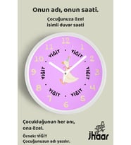 İsme Özel Çiçekli Su Kuşu Çocuk Odası Duvar Saati Orta Boy 30 cm Beyaz Camlı Sessiz