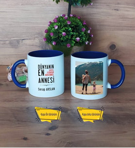 Anneler Günü Hediyesi Kupa Bardak Lacivert Fotoğraflı Anneye Doğum Günü Hediyesi