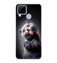 PrintiFy Realme C15  ile Uyumlu 1mm Slim Fit Kedi 2 050c Baskılı Şeffaf  Kılıf