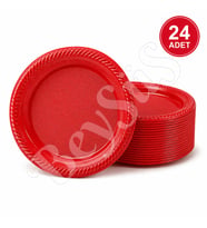Parti Plastik Tabak 24lü Kırmızı
