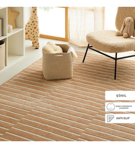 Ocean Home Textile Bej Renk Çizgi Desenli Şönil Halı Kilim 160 x 230 cm