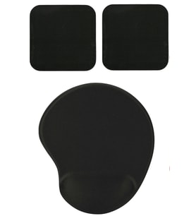 Oval Siyah Düz Renk Bilek Destekli Mouse Pad + 2 Adet Siyah Kupa Fincan Bardak Altlığı Altlık Set
