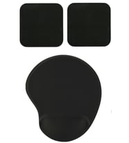 Oval Siyah Düz Renk Bilek Destekli Mouse Pad + 2 Adet Siyah Kupa Fincan Bardak Altlığı Altlık Set