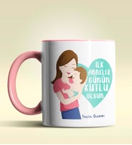 Kişiye Özel İlk Anneler Günün Kutlu Olsun Tema Pembe Kupa Bardak (Pembe)
