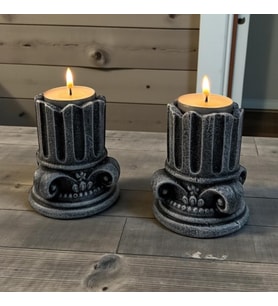 Yunan Sütunu Taş Mumluk Seti 2'li – 9 cm Tealight Şamdan, Dekoratif Obje