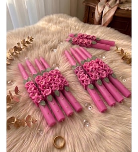 Mumelia Sarmaşık Çiçekli Şamdan - Doğal Soya Kutulu Dekoratif Mum - Pembe