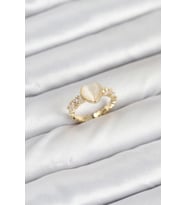 pilelistore Pirinç Gold Renk Zirkon Taşlı Kalpli Kadın Yüzük - TJ-BYK3856