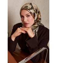 Desenli Twill İpek Eşarp-0918 (Zeytin Yeşili)