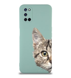 Oppo A72 Uyumlu Lansman Kılıf Catface Tasarımlı İçi Kadife Kapak-Turkuaz (Şeffaf)