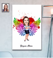 Kişiye Özel Melek Anne Karikatürlü Ahşap Tablo 30x47  Model-1