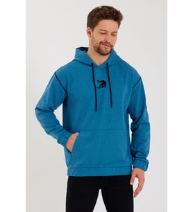 Snowboard Nakış Logo Baskılı Petrol Mavi Uzun Kollu Kapüşonlu Sweatshirt (Petrol Mavisi)