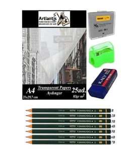 Aydınger Kağıdı A4 83 gr 25'li 1 Paket Eskiz Kağıdı Fatih Dereceli Kalem Hamur Silgi Sınav Silgisi Kalemtraş (Krem)