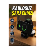LED Saatli Kablosuz Şarj Cihazı – 3 Parlaklık Seviyeli 4’ü 1 Arada