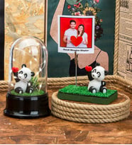 Kalpli Panda Tasarımlı Işıklı Fanus ve Kalpli Panda Tasarımlı Notluk