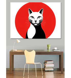 Siyah Beyaz Minimalist Kedi Logosu Dekoratif Kanvas - Mdf Ahşap Tablo