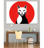 Siyah Beyaz Minimalist Kedi Logosu Dekoratif Kanvas - Mdf Ahşap Tablo