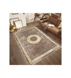Rovigo Home Dijital Baskı Yıkanabilir Kaymaz Taban Salon Halısı RVG1832-SD1190 (Kahverengi)