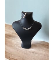 Doğal Inci Kolye Bileklik Set (GÜMÜŞ RENK PASLANMAZ ÇELİK ZİNCİR)