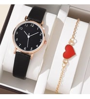 Gogoey Kadın Kol Saati+Bileklik Lüks Moda Şık Trend Bayan Saat Siyah Rose Gold Doğum Günü Hediye